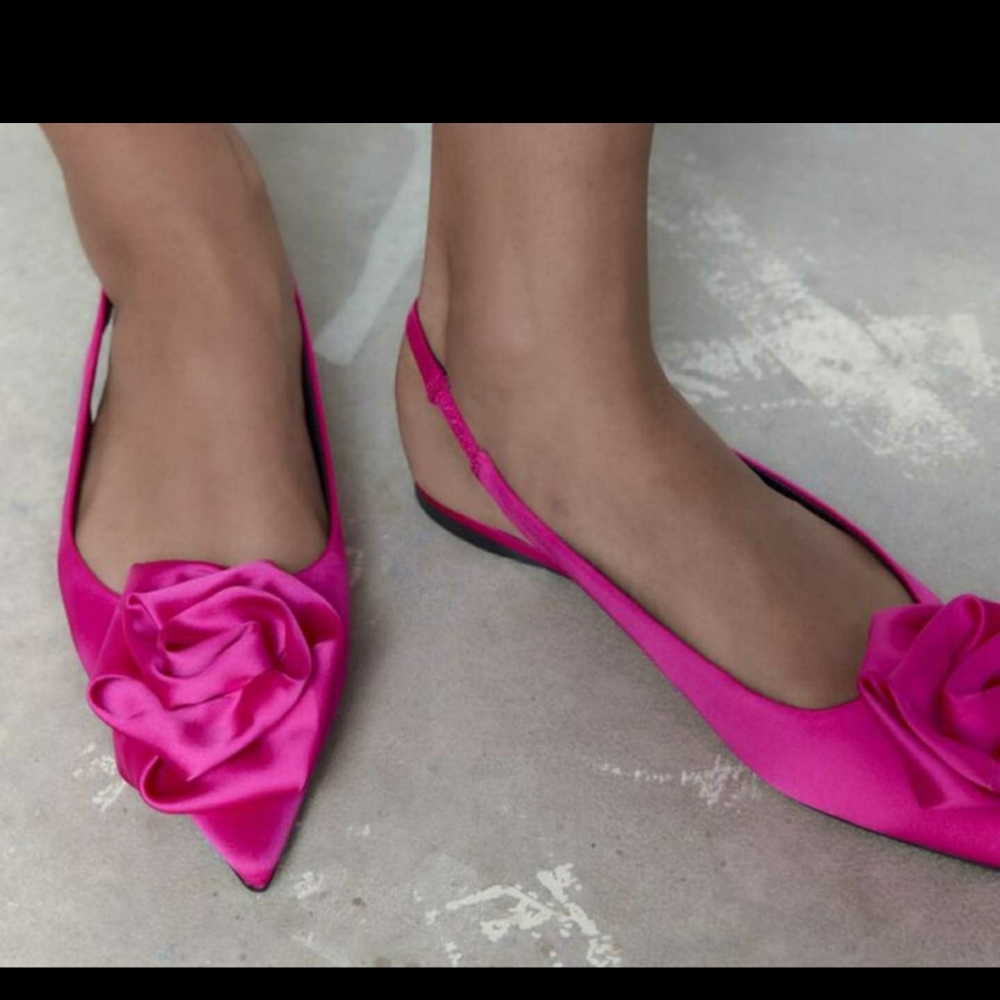 ZARA NWT FLAT SLINGBACK SHOES WITH FLOWER - Fuschia sz 36